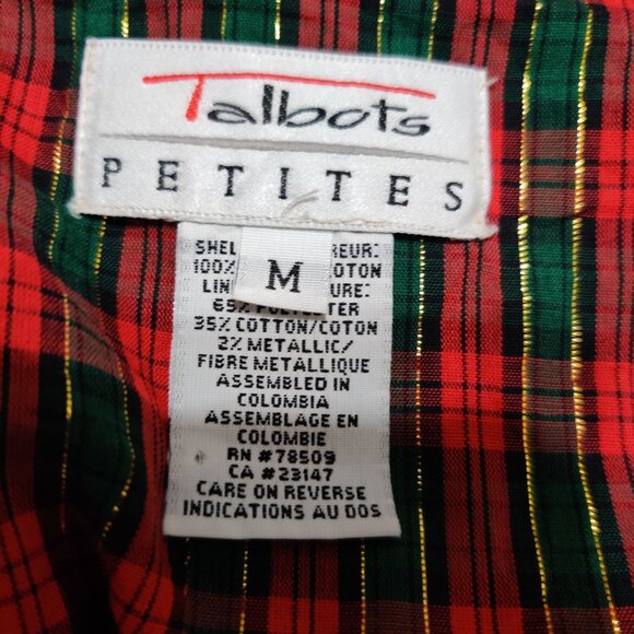 Vintage Talbots M Petite Black Velvet Vest Quilted Front Gold Button Plaid Lined - Picture 7 of 10